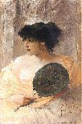 Franciszek zmurko Woman with a fan. oil painting artist